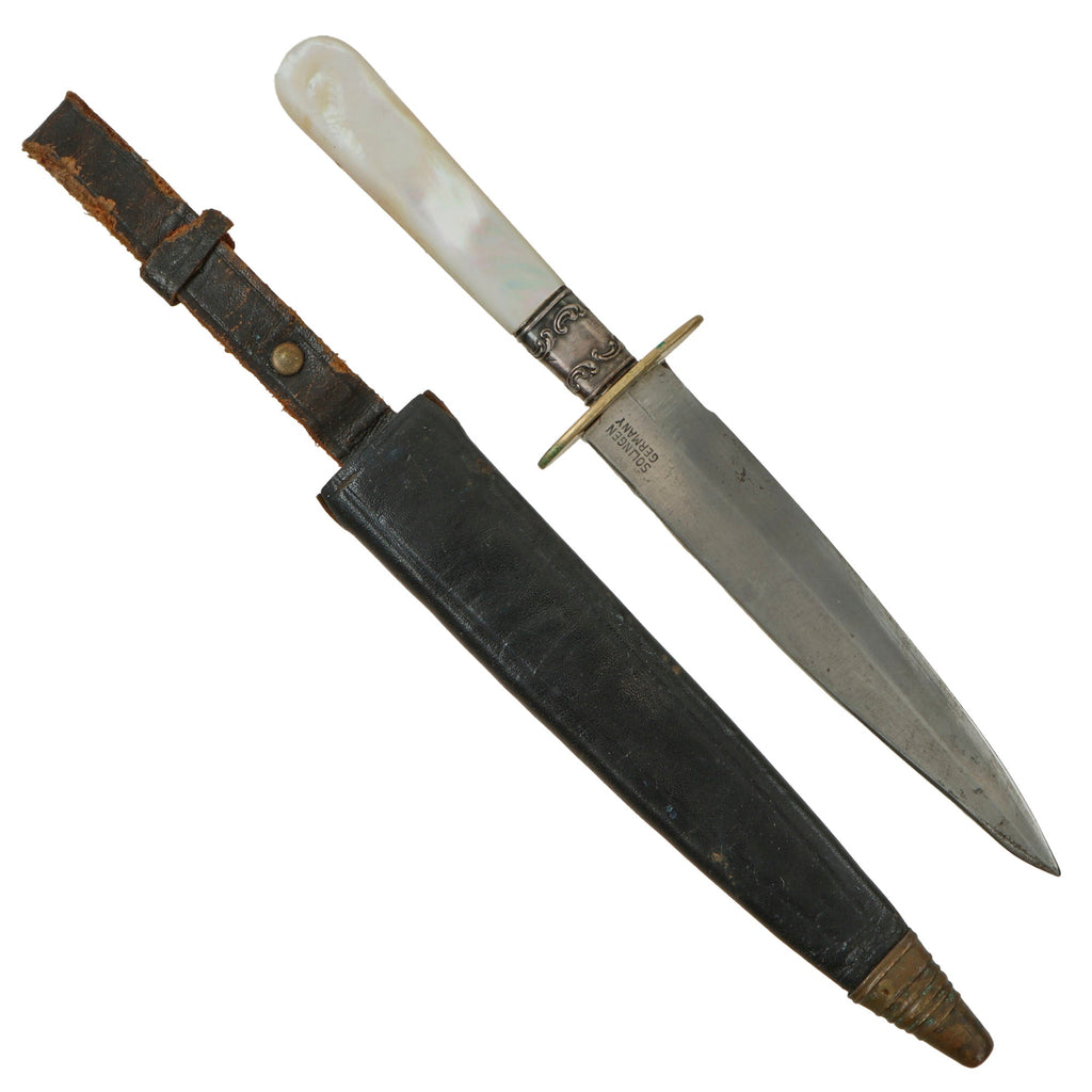Original U.S. 1890s “Gambler” Side Knife with Mother of Pearl Grips in Scabbard - Romo, Solingen Original Items