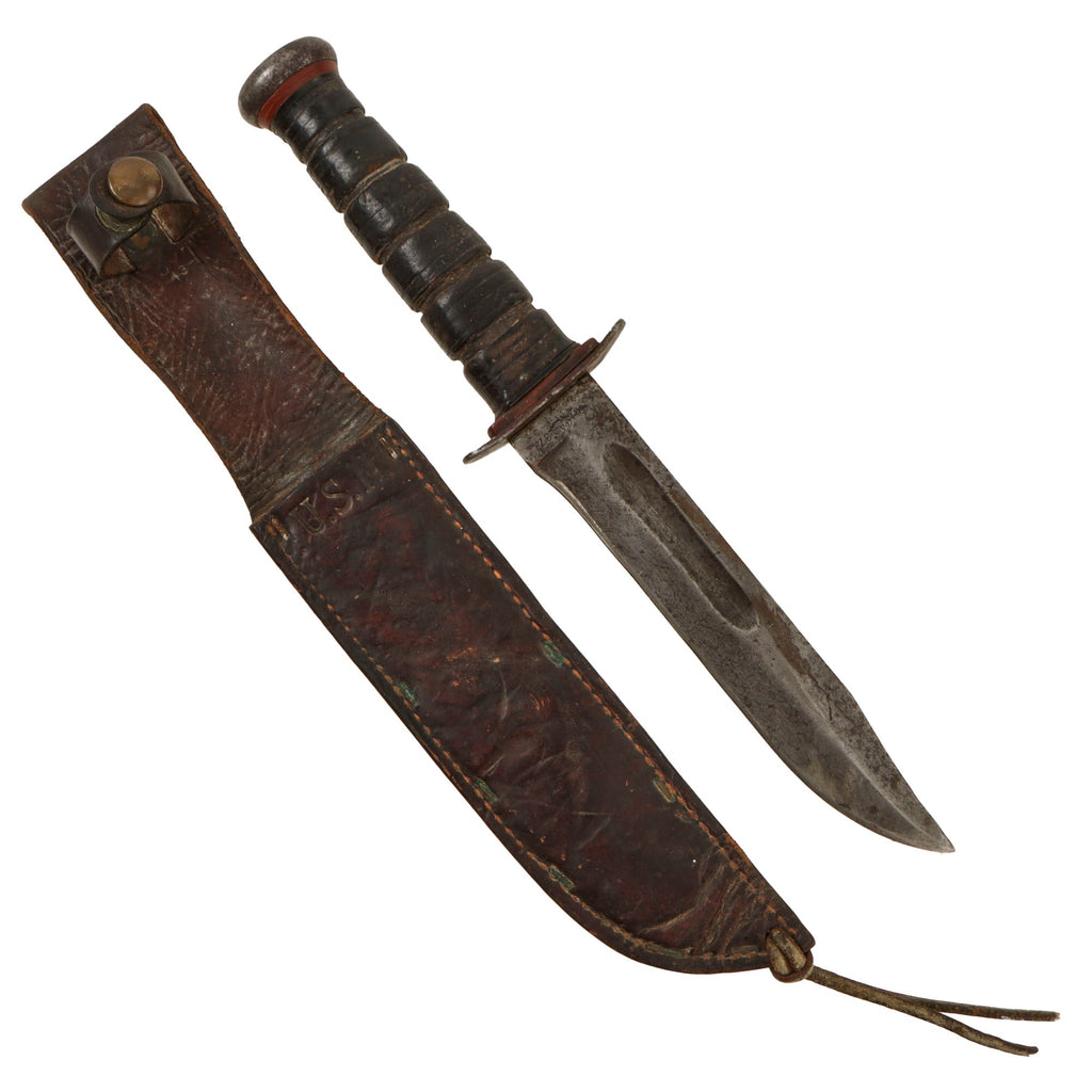 Original U.S. WWII Navy Rare “Red Spacer” Mark 2 KA-BAR Fighting Knife by PAL with BOYT 1943-Dated Leather Scabbard Original Items