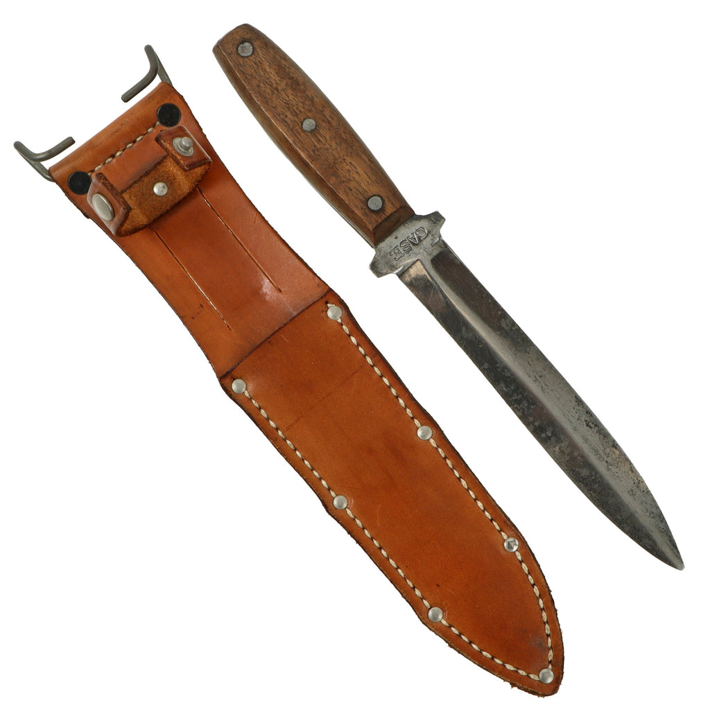 Original U.S. WWII Case "Pig Sticker" Wood Handle Fighting Knife with Correct Belt Scabbard Original Items