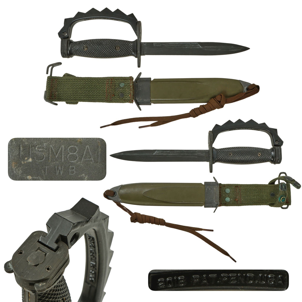 Original U.S. Vietnam War Era M7 Bayonet by Imperial for M16 Rifle with M8A1 Scabbard and 2018-Dated Detachable Aluminum Knuckles Original Items