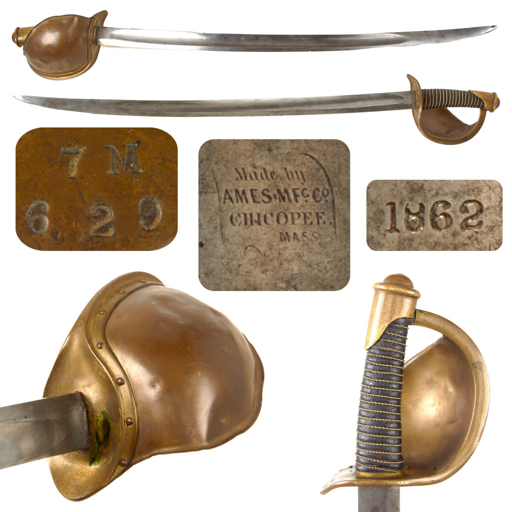 Original U.S. Civil War Rare Model 1860 Naval Cutlass by Ames Mfg. Co. with Scarce Wire-Wrapped Grip - Dated 1862 - Excellent Original Items