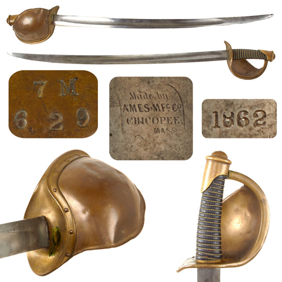 Original U.S. Civil War Rare Model 1860 Naval Cutlass by Ames Mfg. Co. with Scarce Wire-Wrapped Grip - Dated 1862 - Excellent Original Items