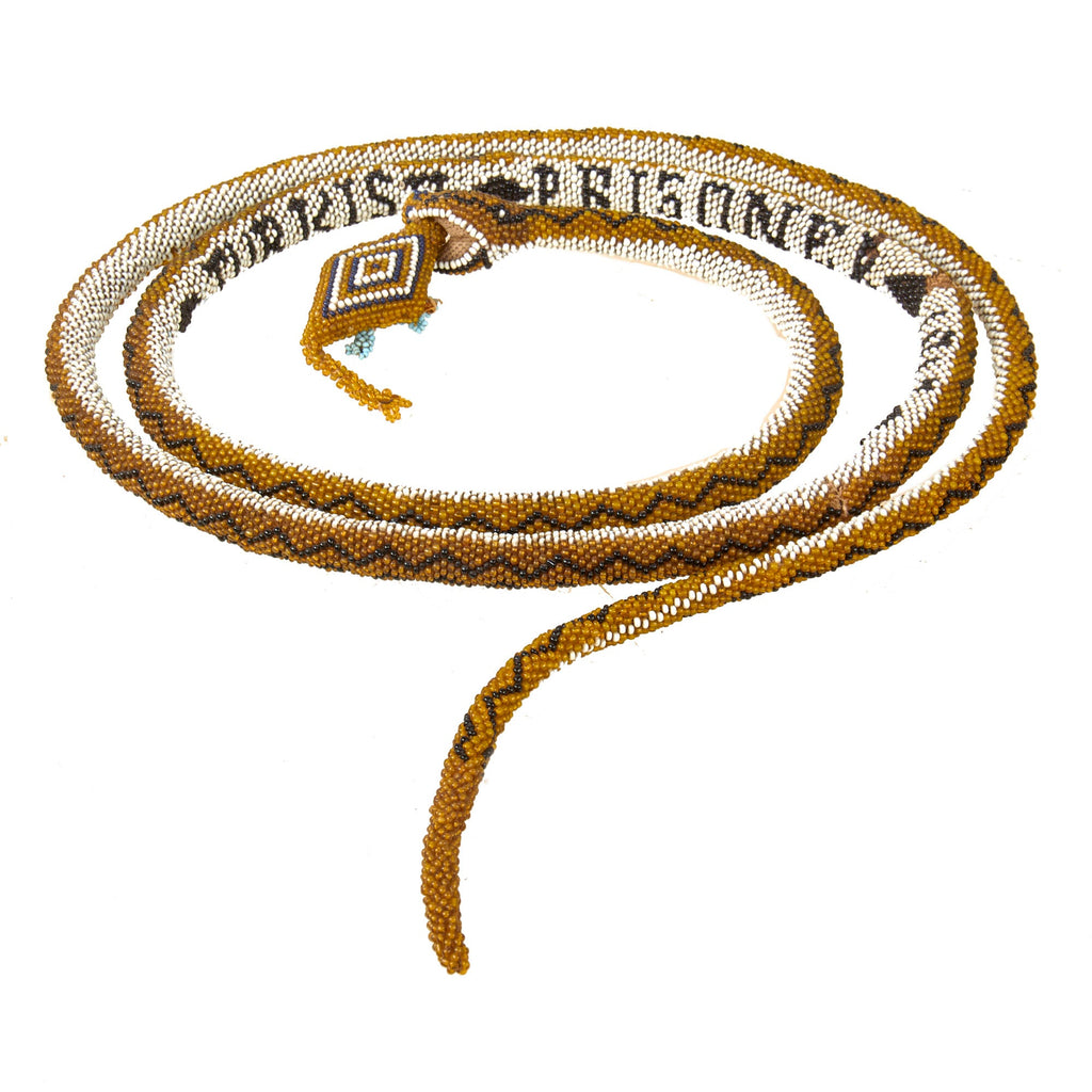 Original WWI Ottoman Empire Turkish Prisoner of War Souvenir Beadwork Snake with Turtle’s Neck in Mouth - Unusual - Dated 1917 Original Items