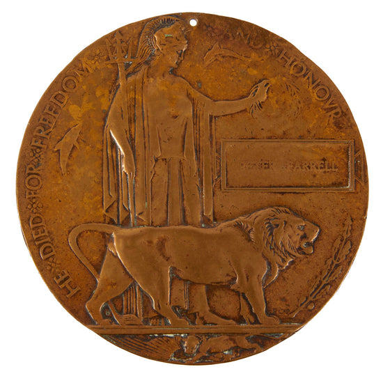 Original British WWI KIA Death Penny Soldier Memorial - Peter Farrell Original Items