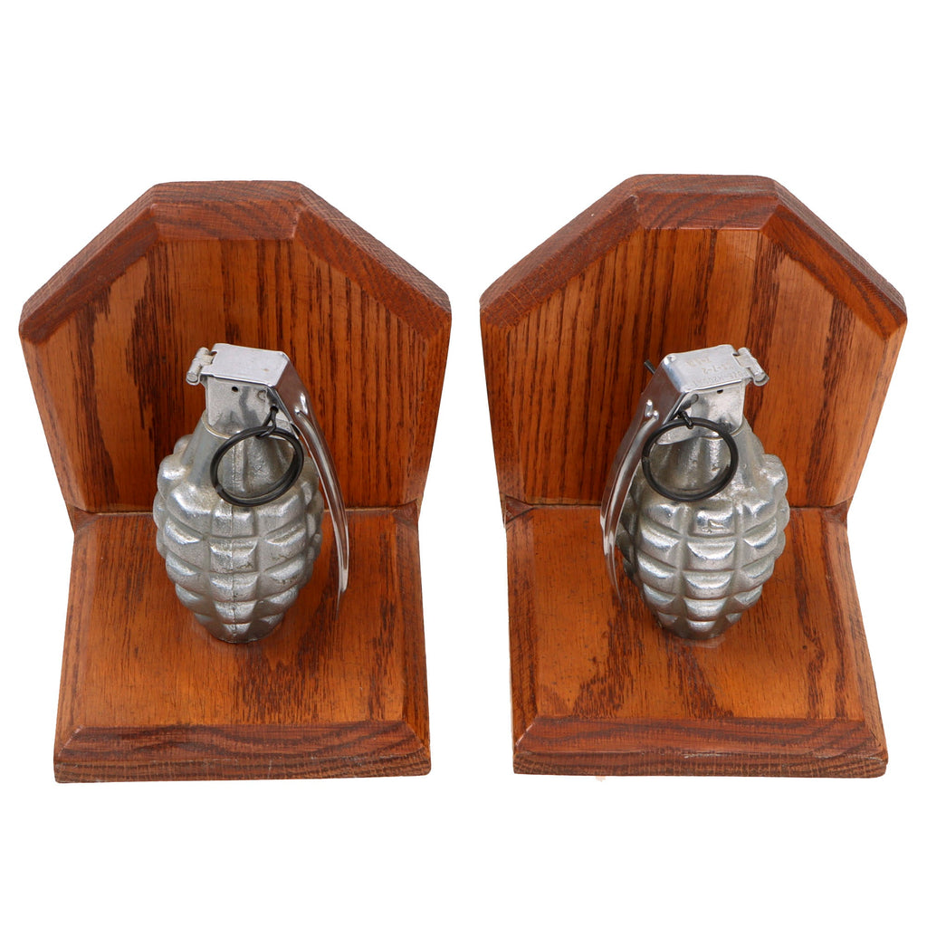 Original U.S. Korean War / Vietnam War Era MkII Grenade Bookends with Fuze Dated 1953 - Inert Original Items