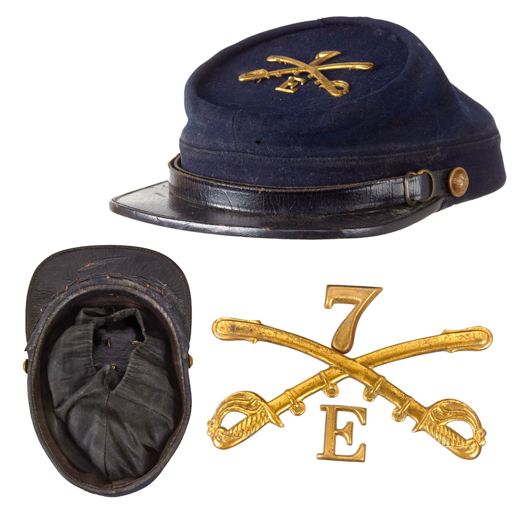 Original Early Indian Wars Model 1872 U.S. Army Kepi 7th Cavalry Regiment Troop E Insignia and Faint Maker’s Mark - Period Repair Original Items