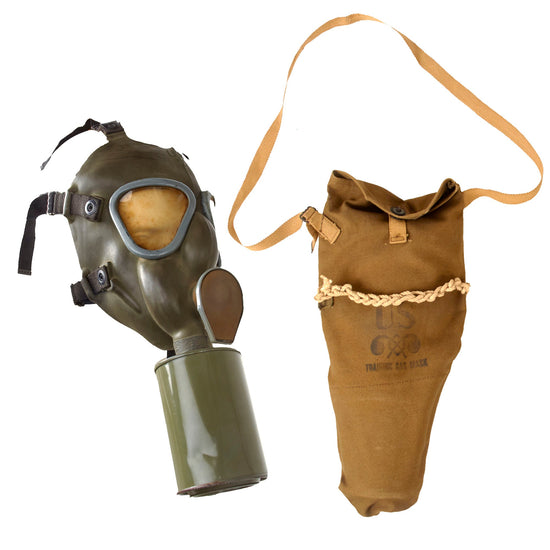 Original U.S. WWII M1A1 Training Gas Mask in Original Bag with Braided Rope Original Items