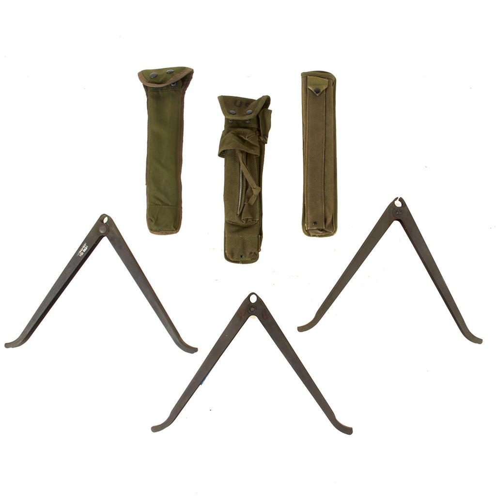 Original U.S. Vietnam War Set of M-14 / M-16 Rifle Bipods with Each Variation of Case Including Two by Colt - Three Total with Cases Original Items