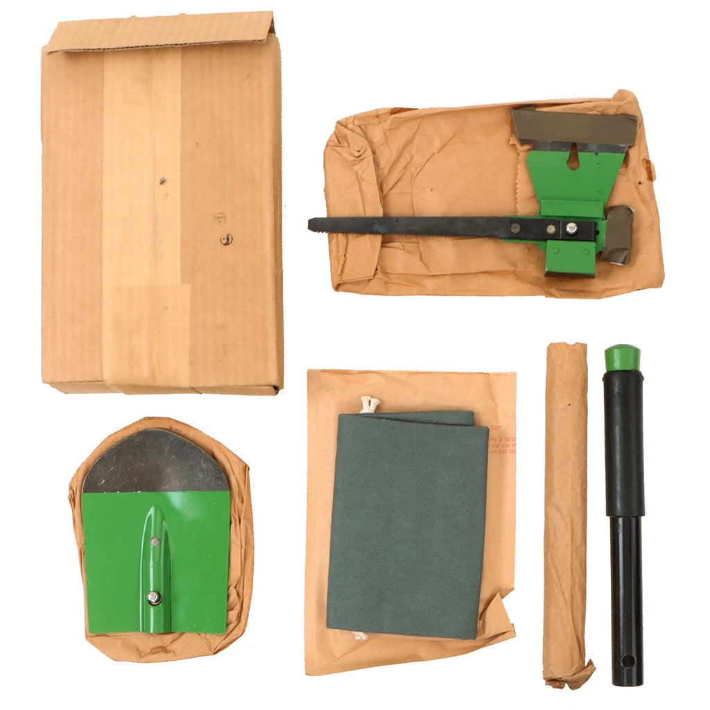 Original U.S. Vietnam War Airplane Crash Pioneer Tool Kit Survival Axe, Shovel, & Saw in Original Shipping Box - NOS - Dated April 1965 Original Items
