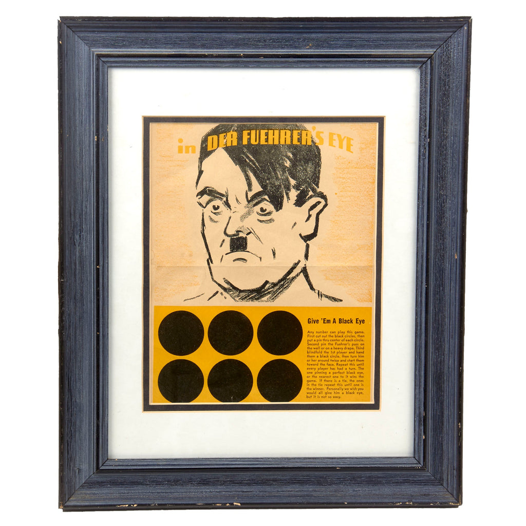 Original U.S. WWII Framed Anti-Axis Propaganda “in Der Fuhrer’s Eye” Black Eye Game - 14 x 17” Original Items