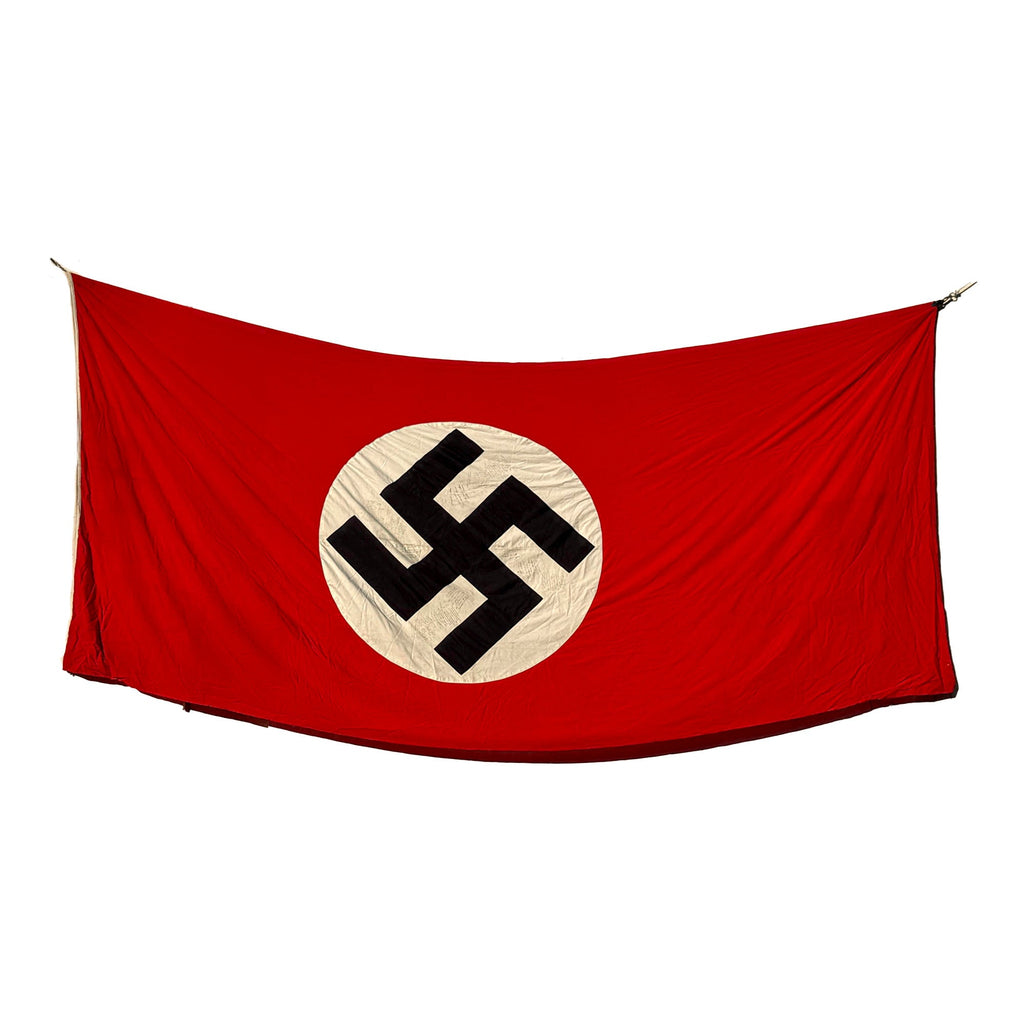 Original U.S. WWII 104th “Timberwolf” Division Enormous Captured German Banner Signed by 50 Members of Company H, 415th Infantry Regiment - Roughly 86 x 186” Original Items