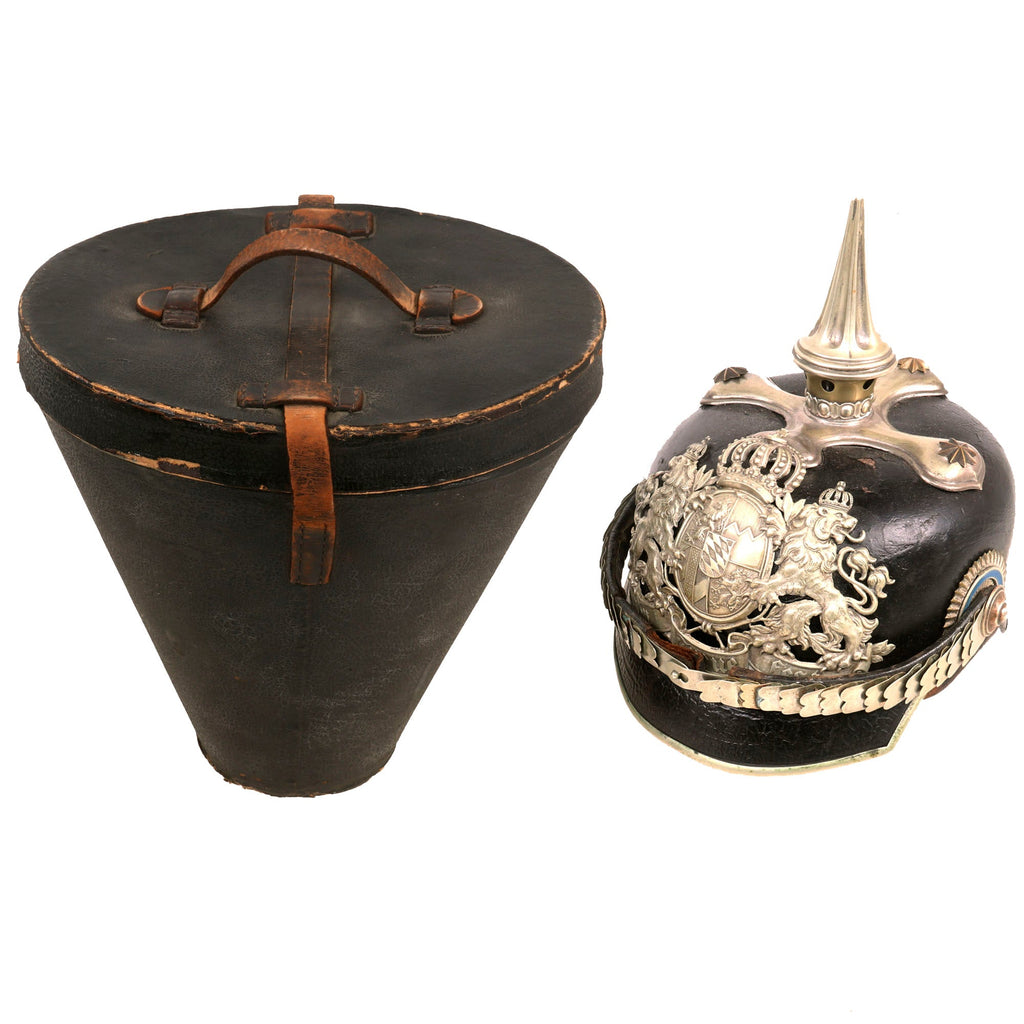 Original German WWI Bavarian Model 1895 Infantry Officers Pickelhaube with Carry Case Original Items