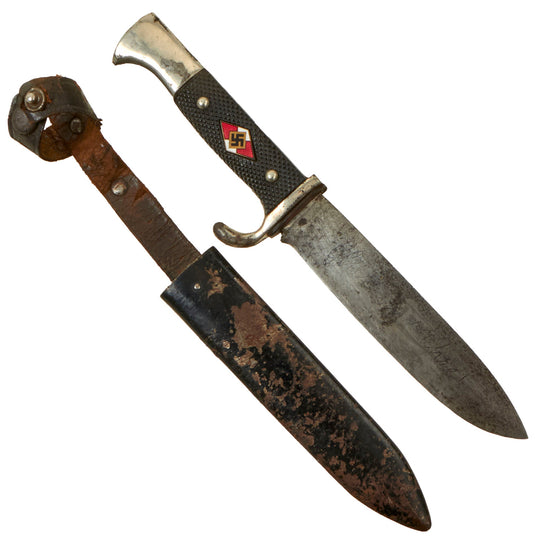 Original German WWII Early Motto Marked HJ Knife by Weyersberg, Kirschbaum & Cie of Solingen with Scabbard Original Items