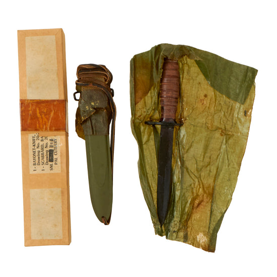 Original U.S. WWII Unissued M4 Bayonet by PAL for the M1 Carbine with Updated M8 Scabbard Wrapped in Original Box Original Items