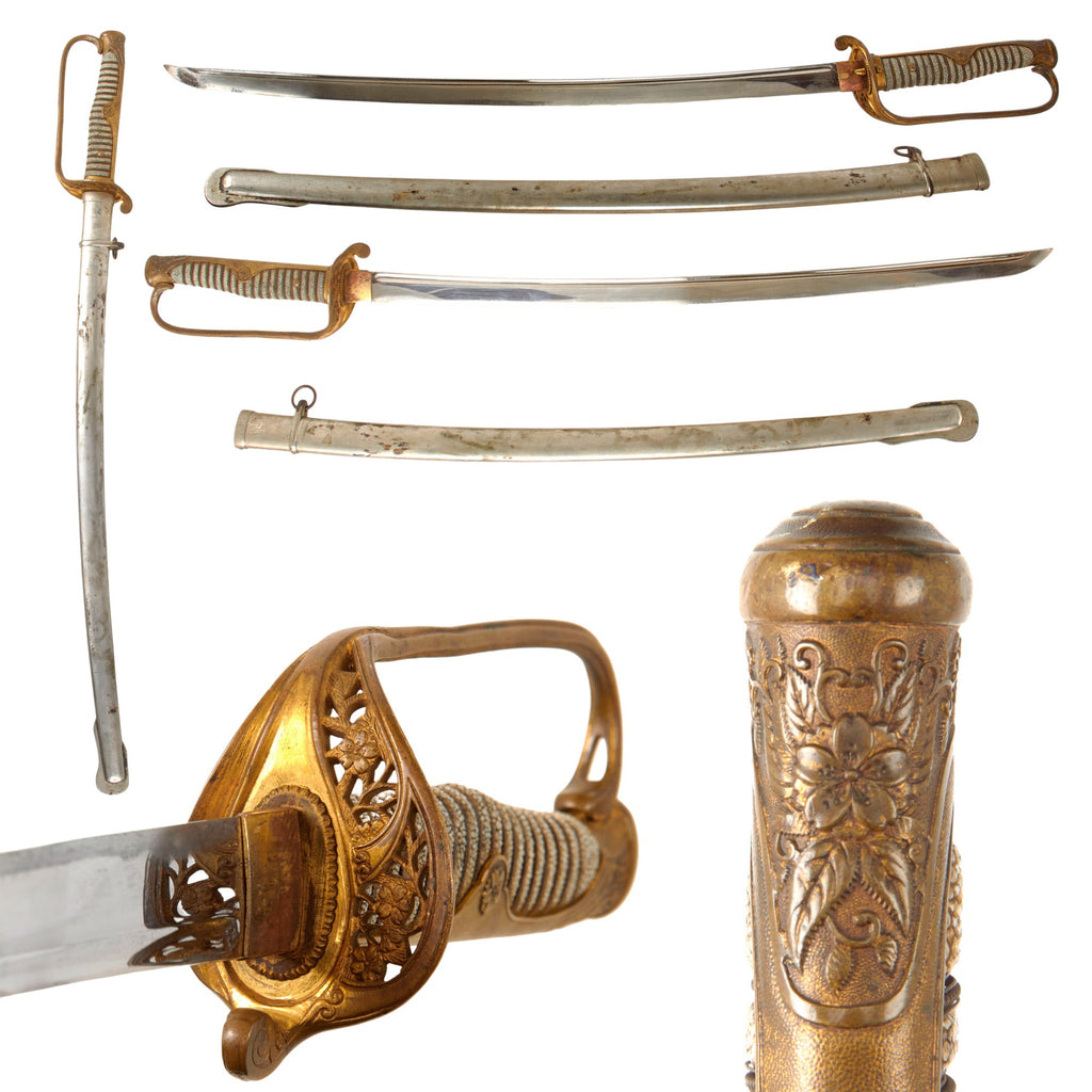 Original Japanese Pre-WWII Army Company Grade Officer's 1886 Pattern Type 19 Kyu-Gunto Sword with Nickel Plated Steel Scabbard Original Items