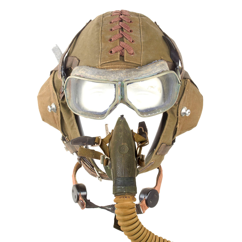 Original Czech Post-WWII Czechoslovak Air Force Flight Helmet with Oxygen Mask, Avionics, & Flight Goggles - Size 58 Original Items