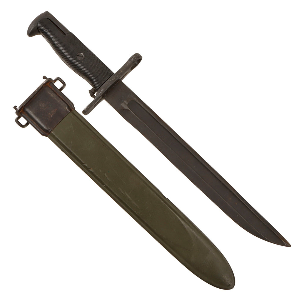 Original U.S. WWII M1905E1 M1 Garand 10 inch Cut Down Bayonet by Springfield Armory Dated 1918 with M7 Scabbard Original Items