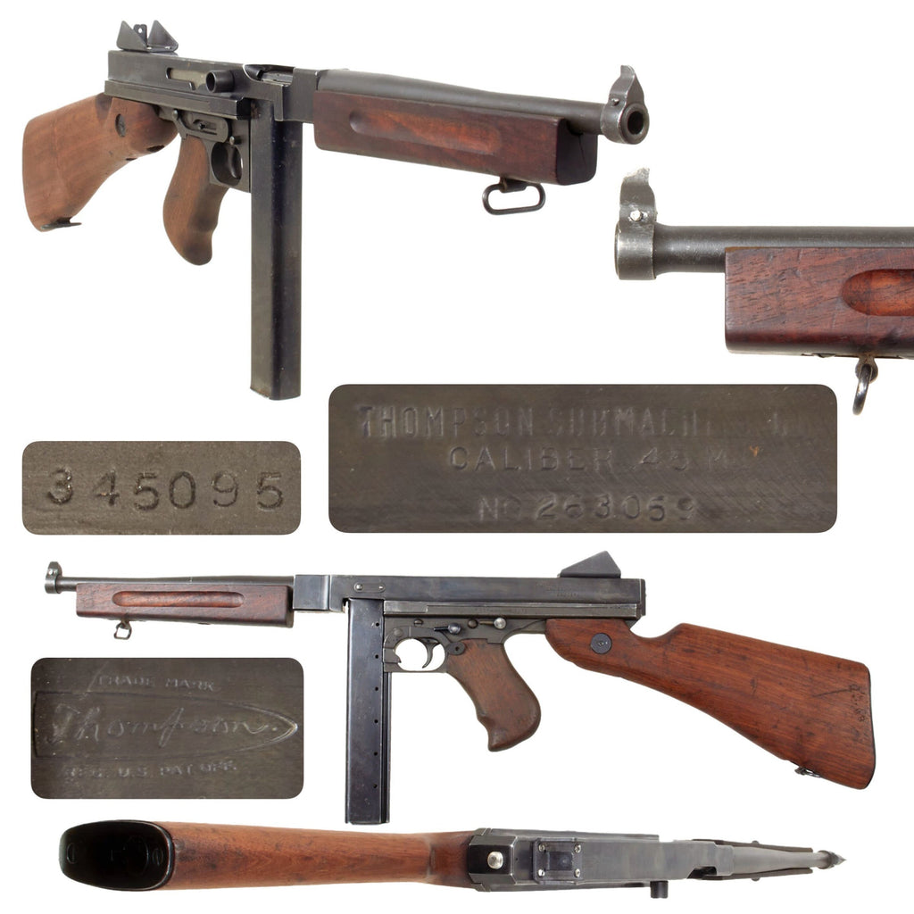 Original U.S. WWII Thompson M1 Display Submachine Gun Serial 263059 with Magazine - Original WWII Parts Original Items