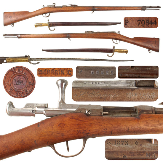 Original French Fusil Modèle 1866 Chassepot Needle Fire Rifle Dated 1873 by St. Étienne with M1866 Saber Bayonet & Scabbard - Serial P 68655 Original Items