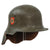 Original German WWII Early Green Finished M34 Square Dip Fire Police Helmet with Rare Leather Neck Shield - Feuerwehr Original Items