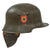 Original German WWII Early Green Finished M34 Square Dip Fire Police Helmet with Rare Leather Neck Shield - Feuerwehr Original Items