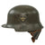 Original German WWII Early Green Finished M34 Square Dip Fire Police Helmet with Rare Leather Neck Shield - Feuerwehr Original Items