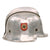 Original German WWII M34 Civic Square Dip Bright Aluminum Fire Police Helmet in 55cm with Double Decals and Neck Shield - Feuerwehr Helmet Original Items