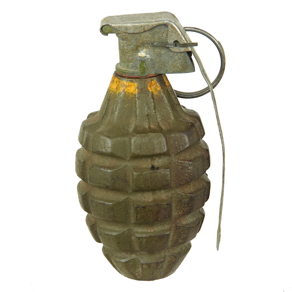 Original U.S. WWII Inert MkII Pineapple Grenade with Yellow Ring & M10A1 Fuze Original Items