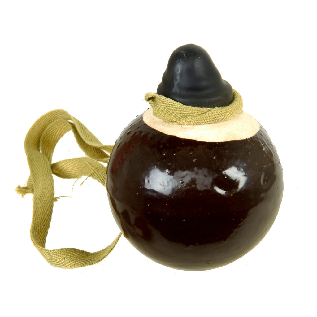 Original Japanese WWII Type 4 Ceramic Inert Hand Grenade in Glaze Brown with Replacement Fuze Assembly Original Items
