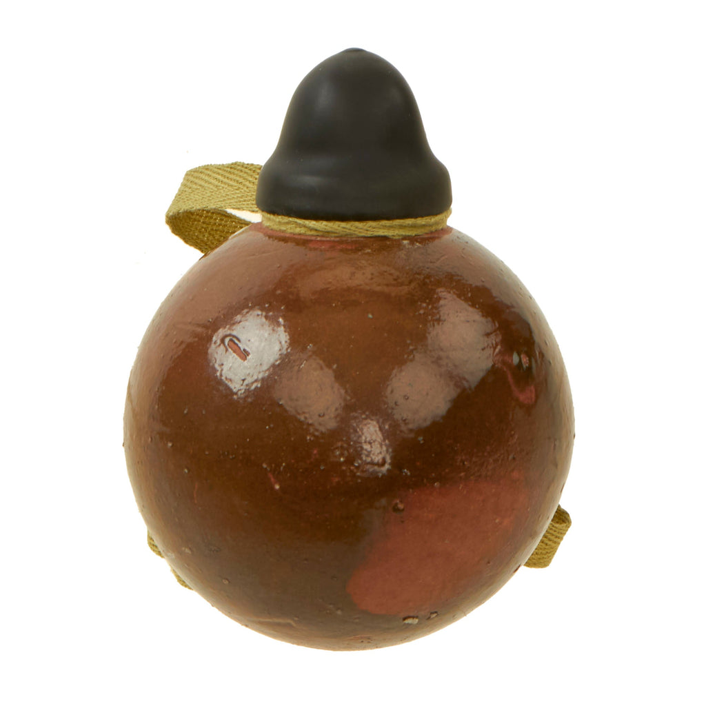 Original Japanese WWII Type 4 Ceramic Inert Hand Grenade in Glaze Brown with Replacement Fuze Assembly Original Items