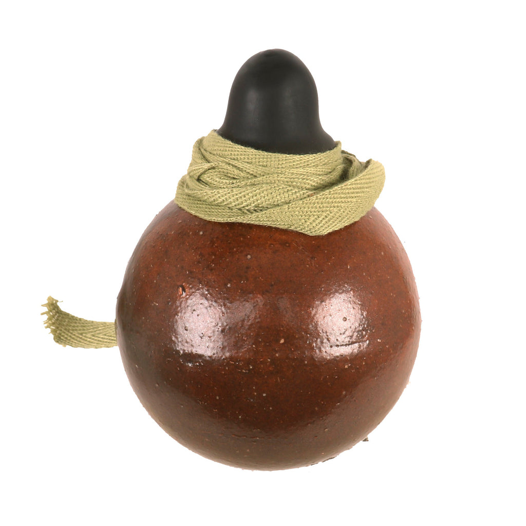 Original Japanese WWII Type 4 Ceramic Inert Hand Grenade in Glaze Brown with Replacement Fuze Assembly Original Items