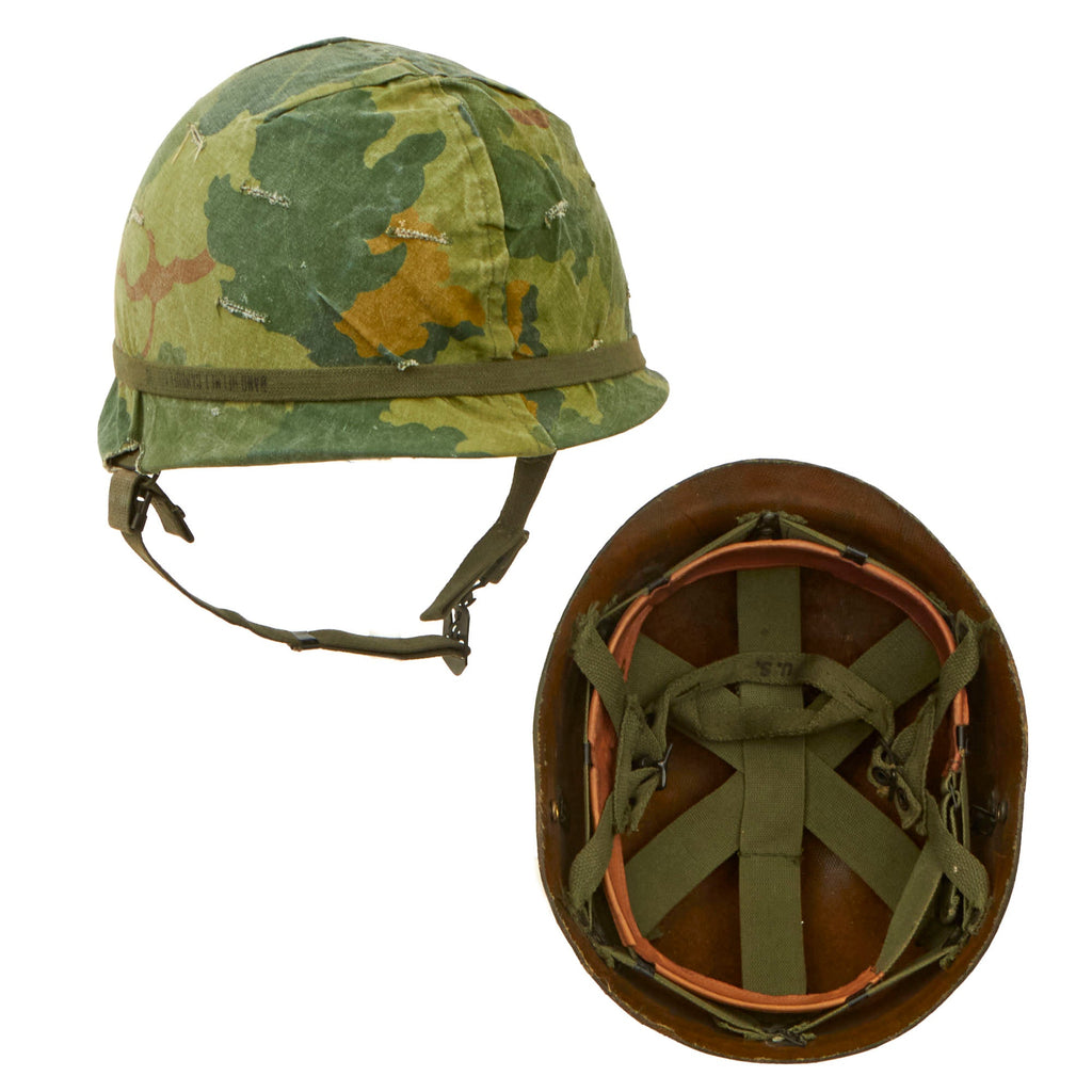Original U.S. Vietnam War M1-C Paratrooper Helmet with Reversible Camouflage Cover - Complete Original Items