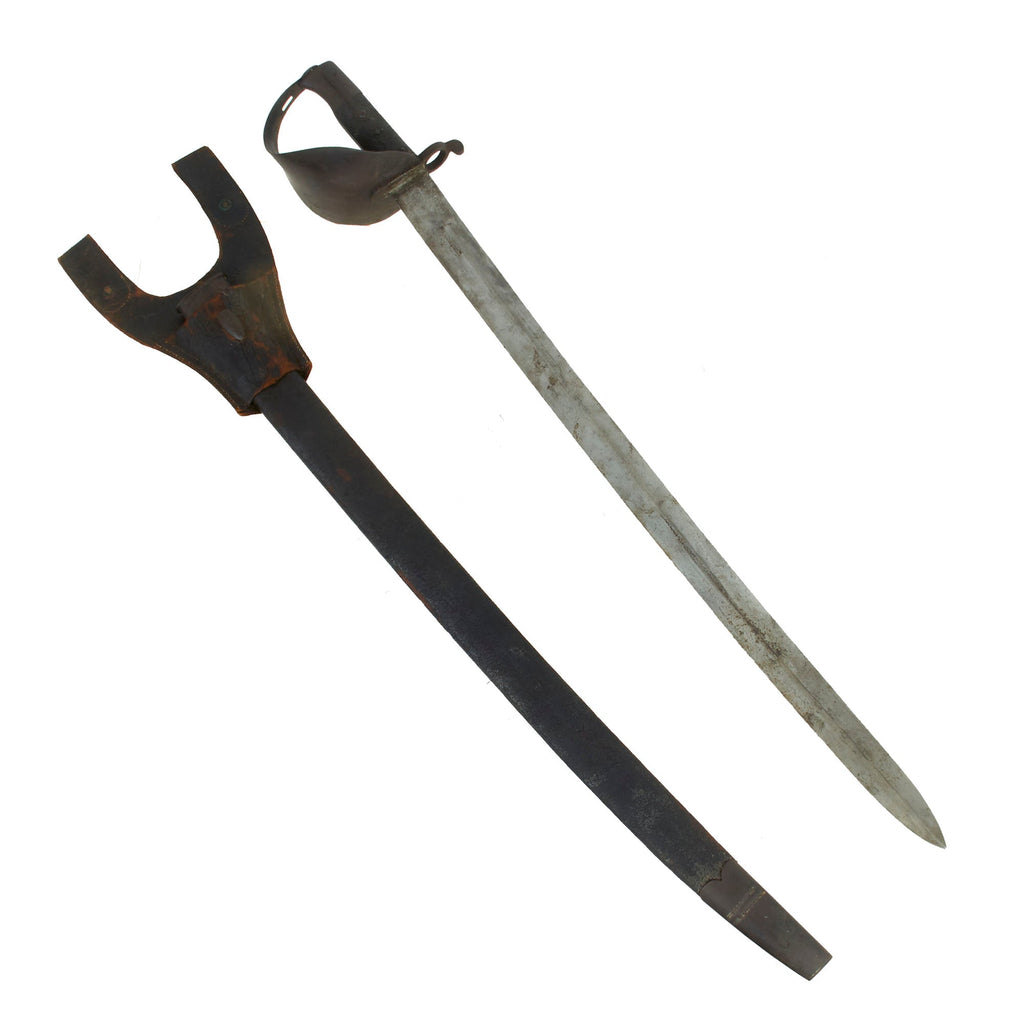 Original British U.S. Civil War 2nd Pattern Cutlass Bayonet for Naval P-1858 Enfield Rifle as Imported by Confederates with Original Scabbard & Rare Leather Frog Original Items