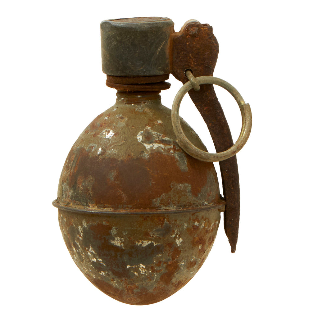 Original French WWI Model 1914 OF1 Egg Hand Grenade with MLE 1935 Fuse - Inert Original Items
