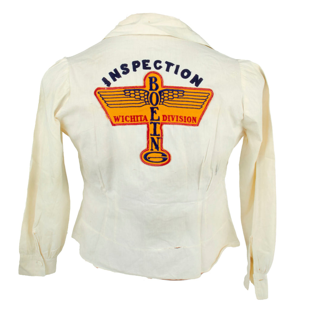 Original U.S. WWII Women’s Boeing Wichita Division Inspector Work Uniform Shirt with Name Embroidered to Front Original Items