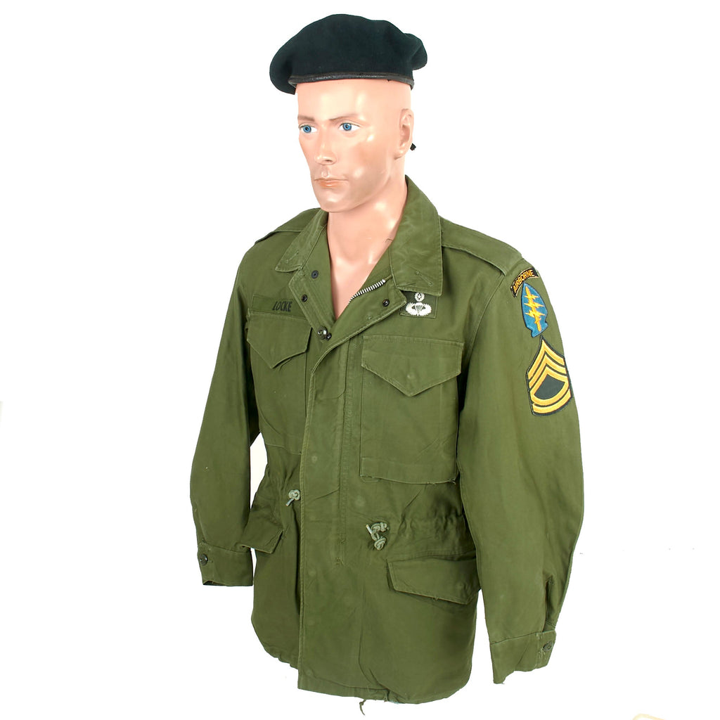Original U.S. Vietnam War M1951 1st Special Forces (Airborne) Field Jacket with Period Applied Insignia & Beret - Senior Parachutist Badge Original Items