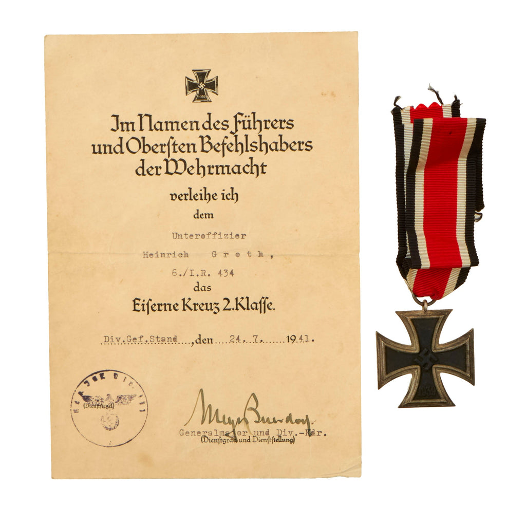 Original German WWII Iron Cross 2nd Class 1939 EKII with Named Award Document and Research - 434th Infantry Regiment Original Items