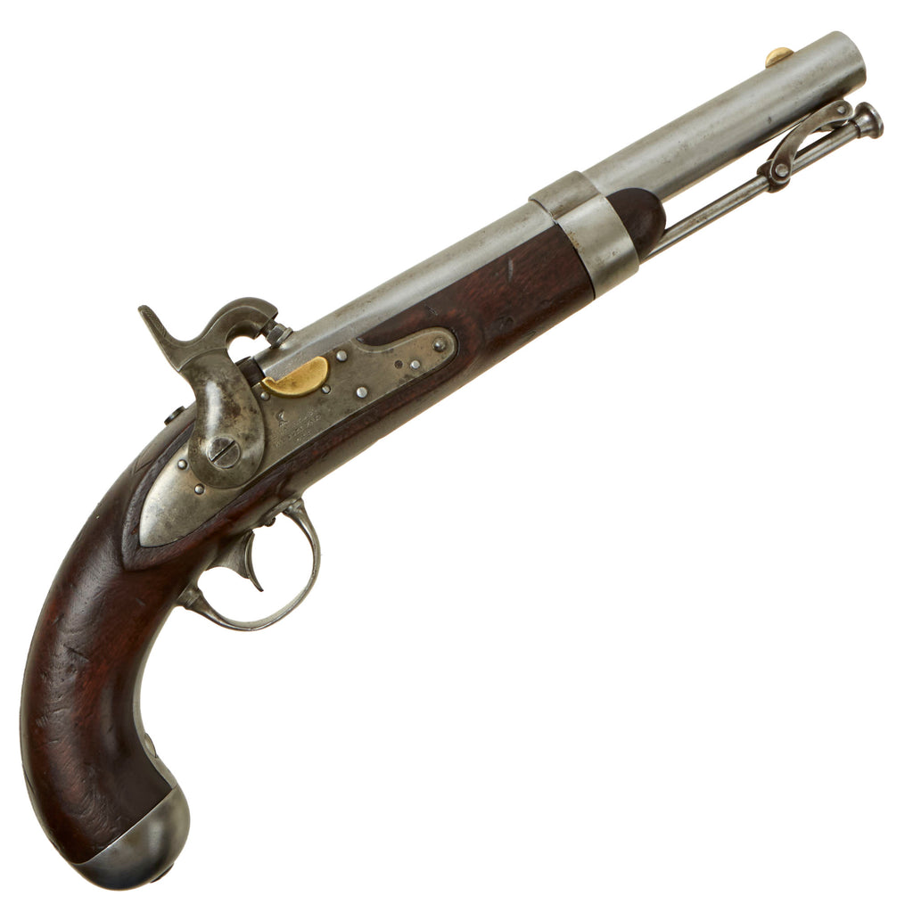 Original U.S. Model 1836 Flintlock Cavalry Pistol by Asa Waters Converted to Percussion with Cartouches - dated 1844 Original Items