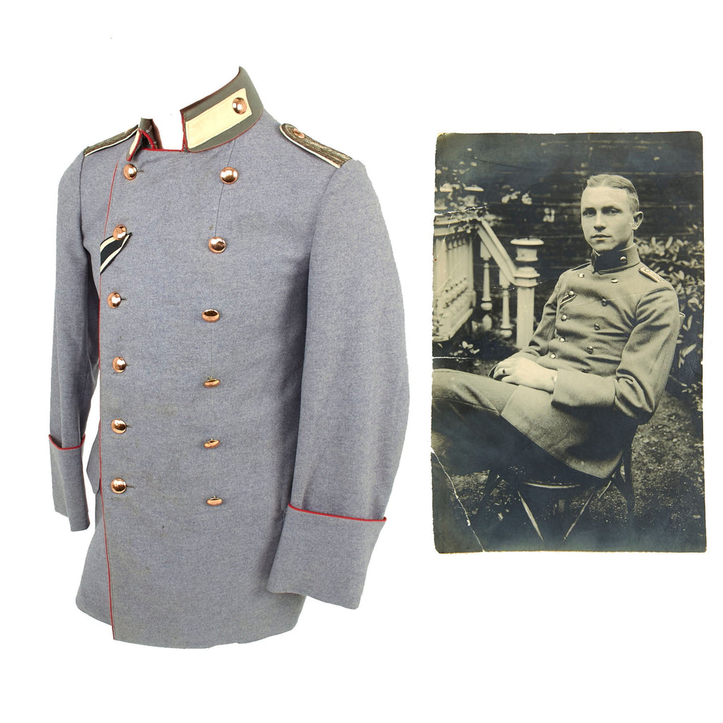 Original Imperial German WWI Prussian Infantry Leutnant Officer’s M-1915 Private Purchase Litweka Field Tunic with Stitched Iron Cross Ribbon & Photo of Wearer Original Items