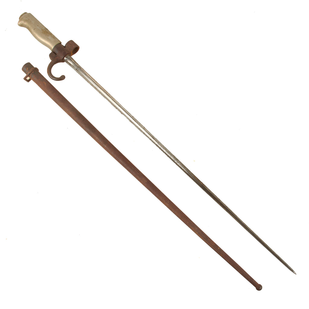 Original French WWI Lebel M.1886 Nickel Handle Cruciform Épée Bayonet with Steel Scabbard