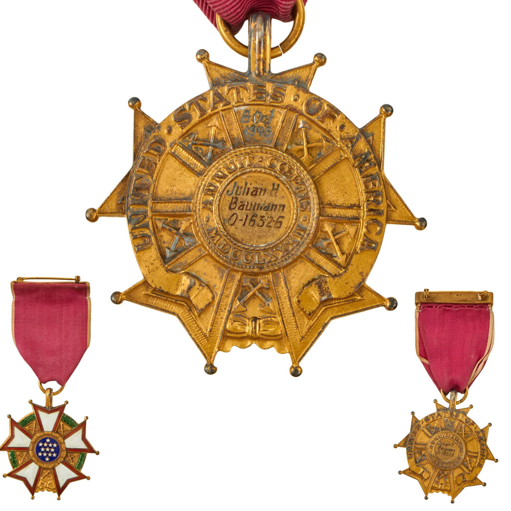 Original U.S. WWII Engraved Legion of Merit Medal of Colonel Julian H Baumann with Engraved Serial Number and Date of Award - 64th Chinese Army Chief Liaison Officer Original Items
