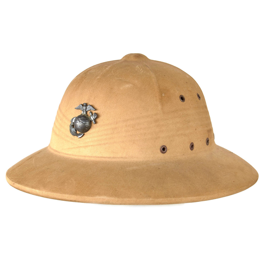 Original U.S. WWII-Era US Marine Corps Issue M-1940 Pressed Fiber Sun Helmet Original Items