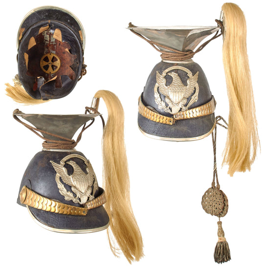Original Late 19th Century U.S. Militia Cavalry Tschapka with American Federal Eagle Plate-German Uhlan Style Import - Plume & Aiguillette Original Items