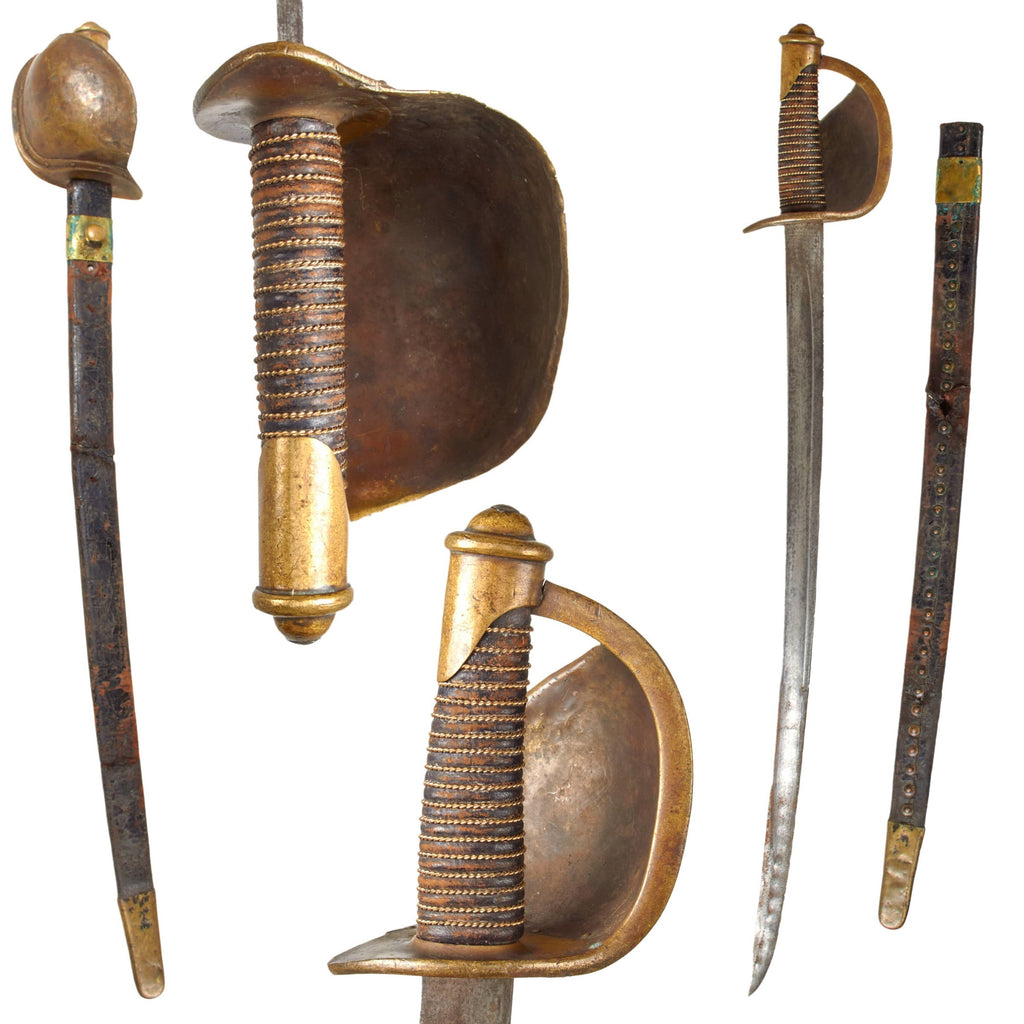 Original U.S. Civil War Rare Model 1860 Naval Cutlass by Ames Mfg. Co. with Wire Wrap Grip & Heavily Worn & Repaired Leather Riveted Scabbard Original Items