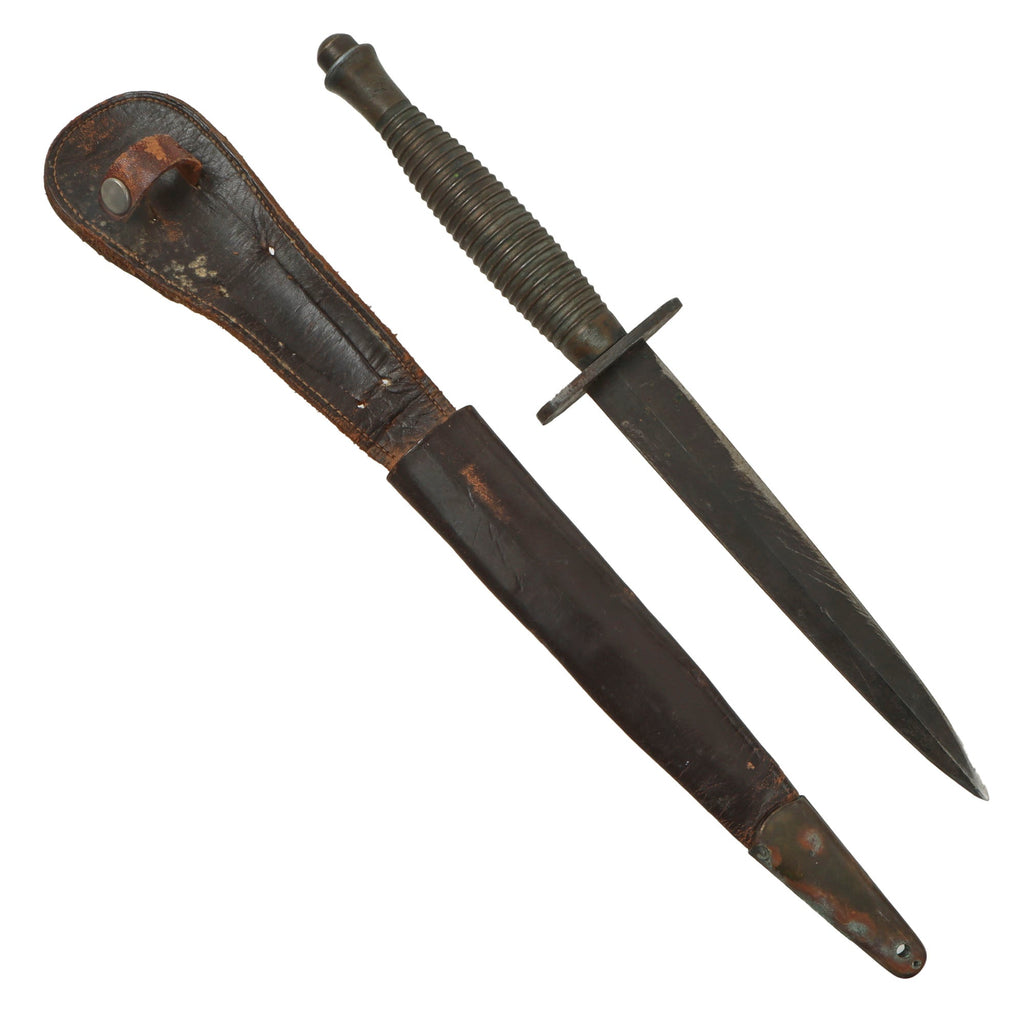 Original British WWII Import Marked 3rd Pattern Fairbairn Sykes Fighting Knife with Scabbard & Period-Replaced Securing Strap Original Items