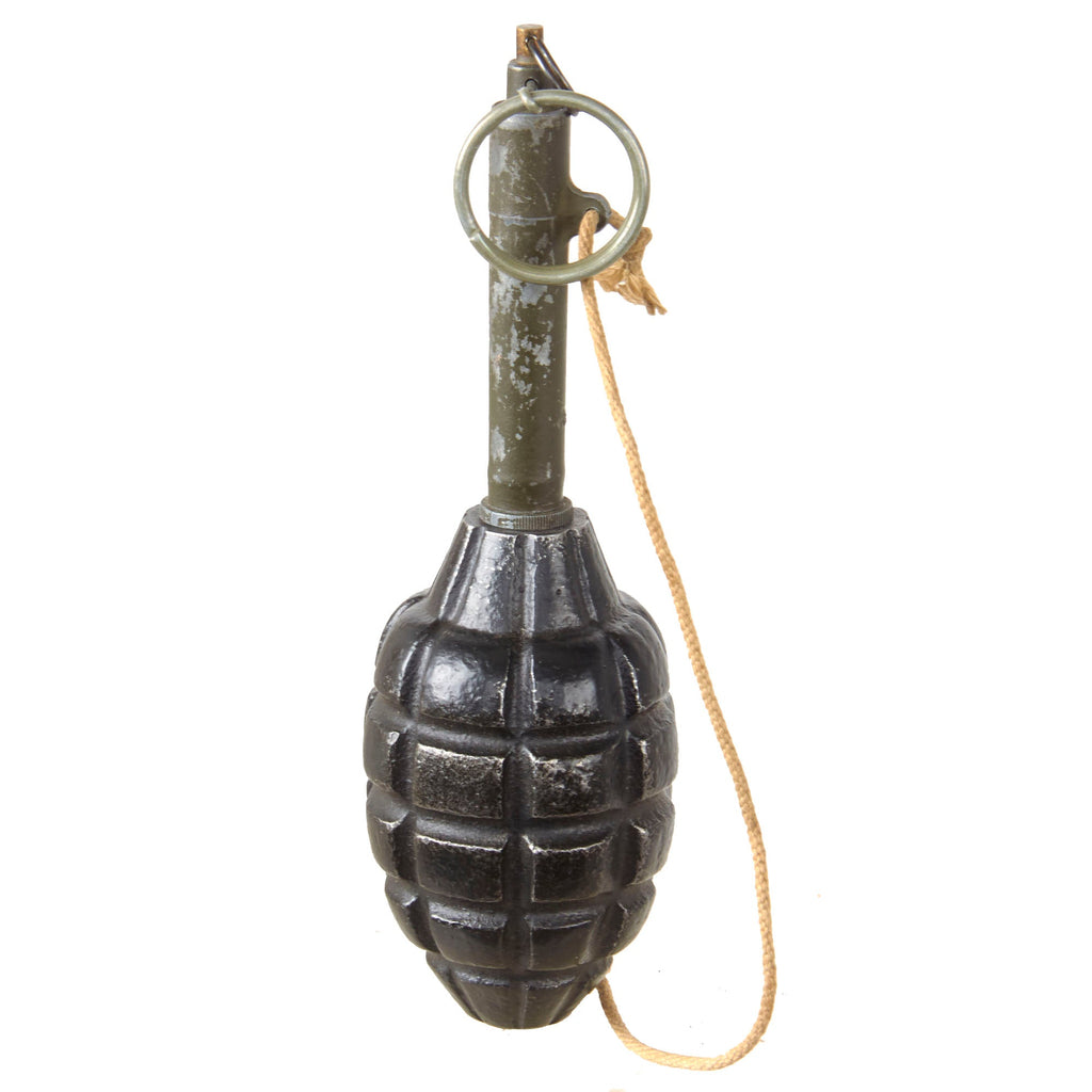 Original U.S. WWII Inert MkII Pineapple Grenade with Demilitarized M1 Firing Device Release Original Items