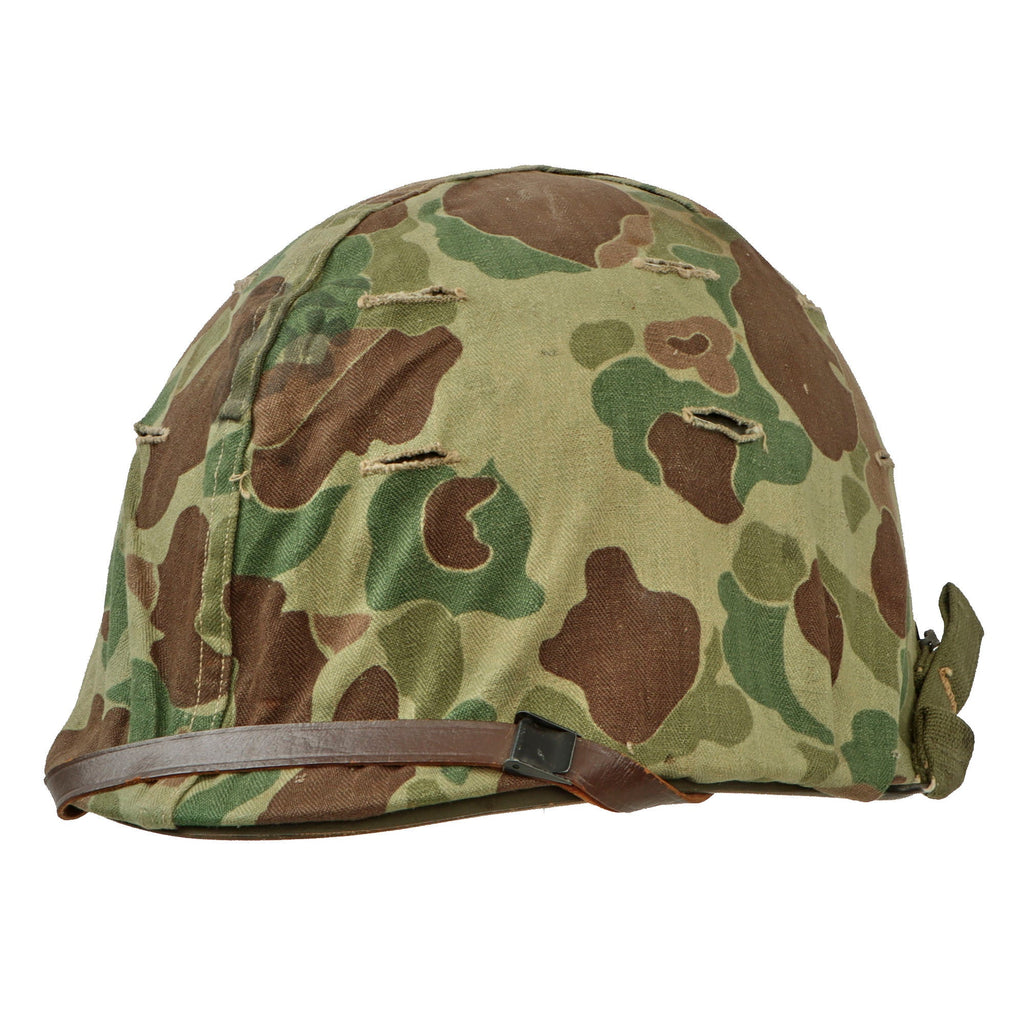 Original U.S. Korean War USMC M1 Helmet with CAPAC Liner and Blue Anchor 1953 USMC Cover With Stenciled Eagle, Globe and Anchor - Complete Original Items