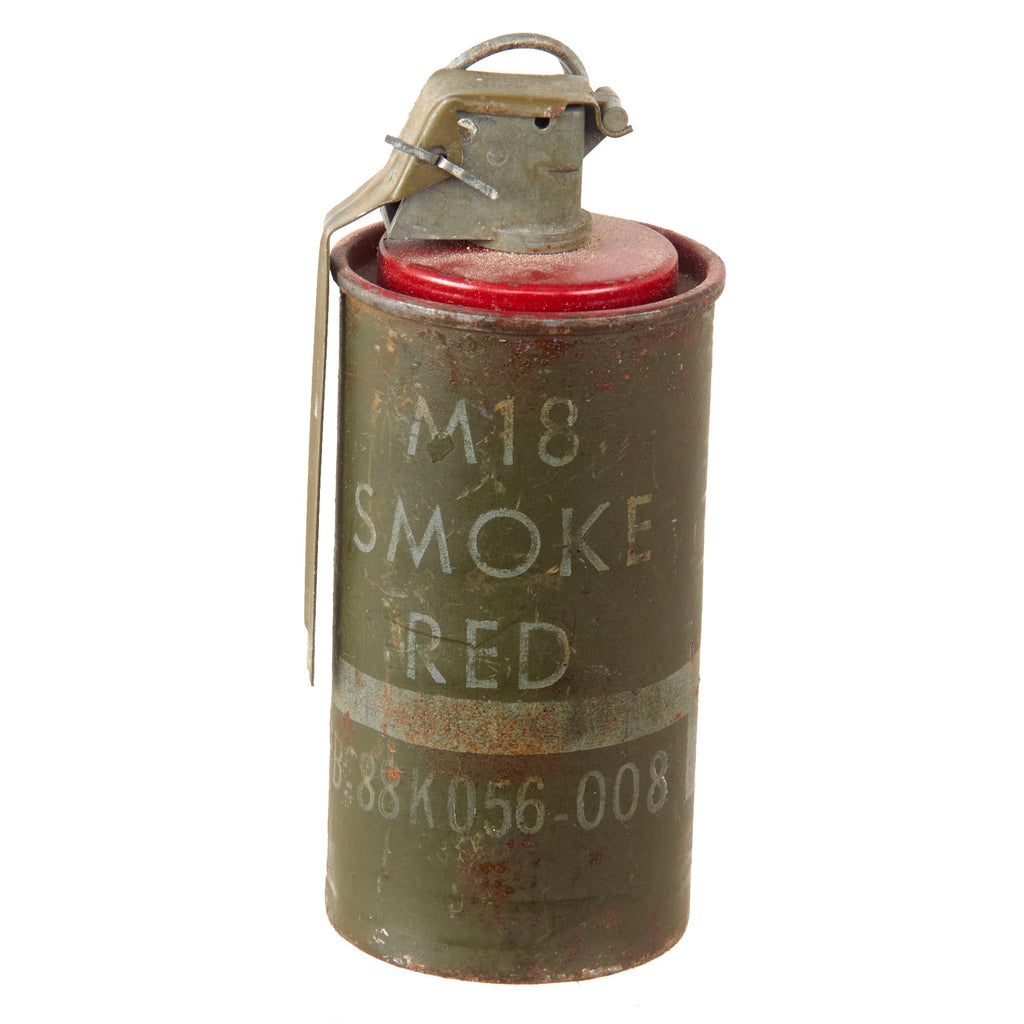 Original U.S. Cold War / Desert Storm Era Inert Red M18 Smoke Grenade With M201A1 Fuze Original Items