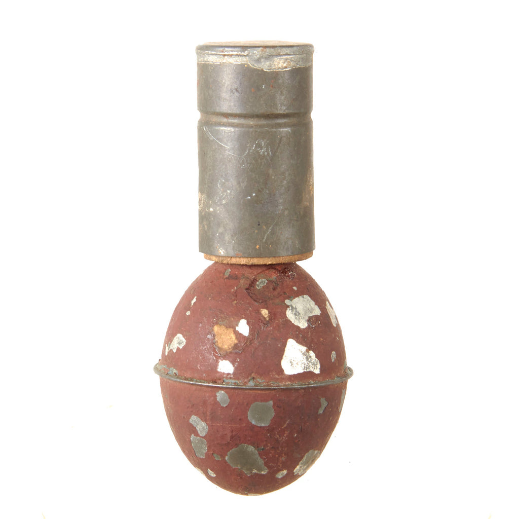 Original French WWI Model 1914 OF1 Egg Hand Grenade with Extremely Scarce Early Wooden Fuze & Tin Cap - Inert Original Items