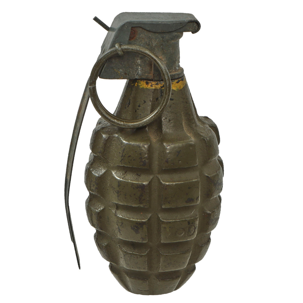 Original U.S. WWII Inert MkII Pineapple Grenade with Yellow Ring with M200A1 Fuze Original Items